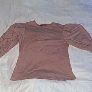 Melange pink Fitted Puff Sleeve Blouse